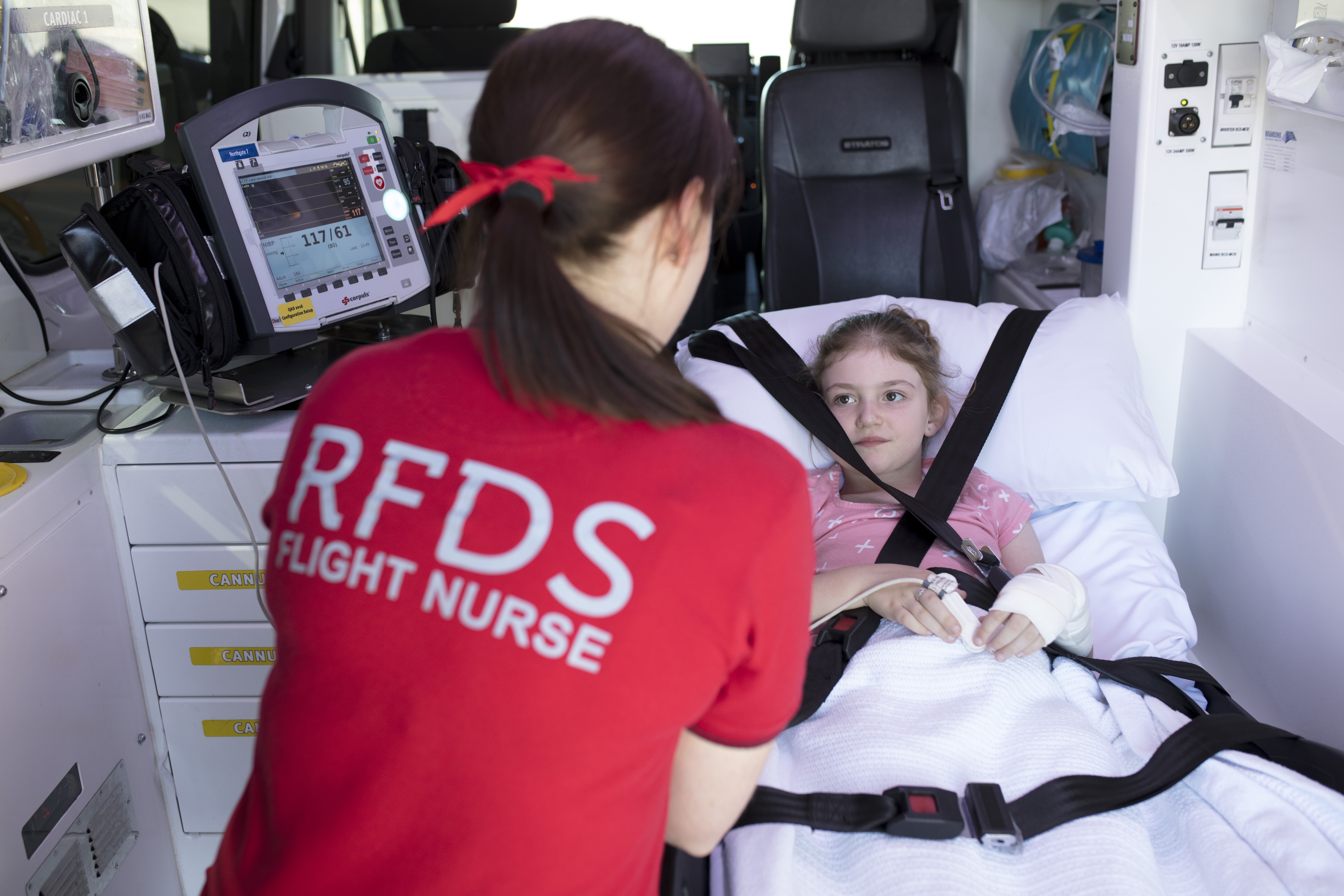 Flying Doctor Flight Nurse with Patient in an RFDS Aircraft